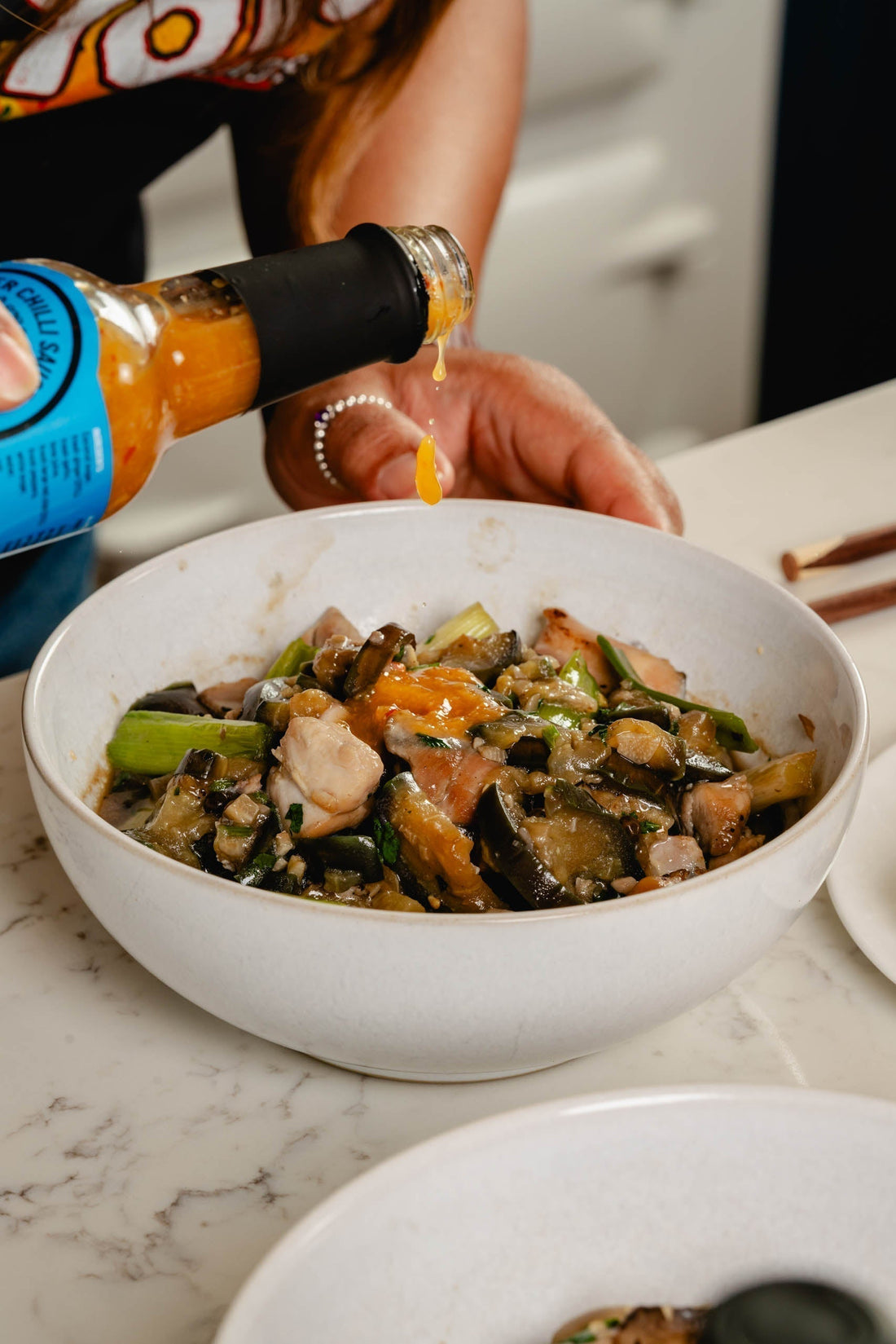 Stir fry aubergine with chicken